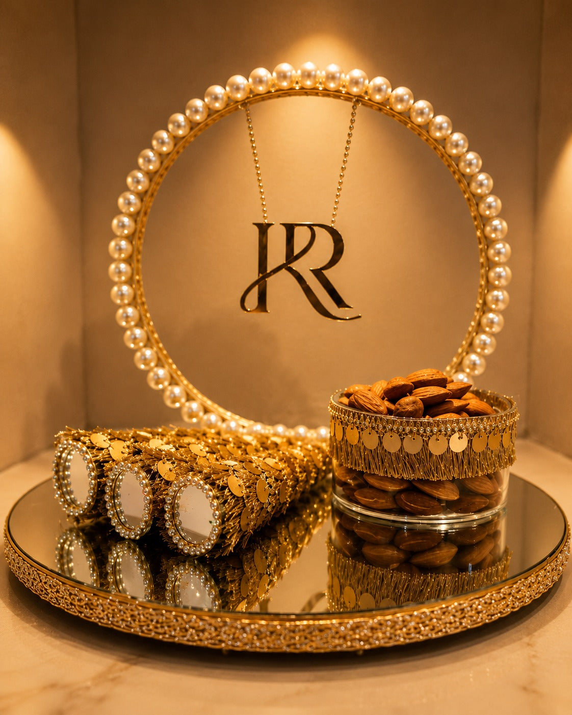 Mirror and Pearl Mehendi Platter