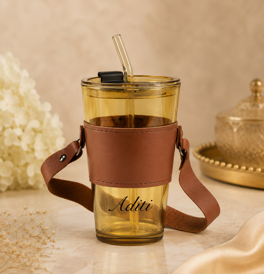 Personalised Tumbler with Leather Sleeve | 450ml