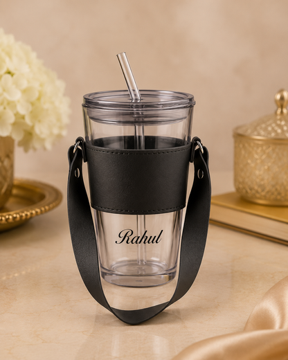 Personalised Tumbler with Leather Sleeve | 450ml