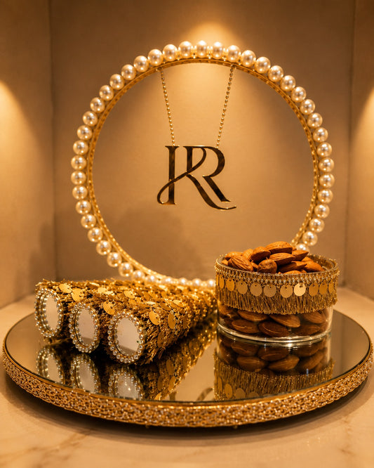 Mirror and Pearl Mehendi Platter